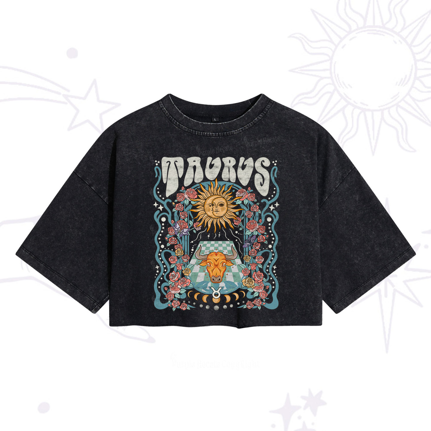 Purplehecate Taurus Spirit Zodiac Washed Cropped T-Shirt