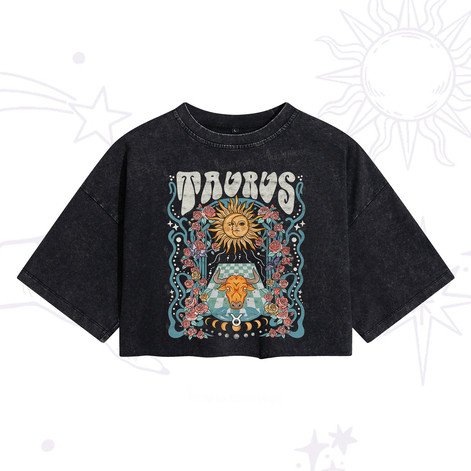 Purplehecate Taurus Spirit Zodiac Washed Cropped T-Shirt