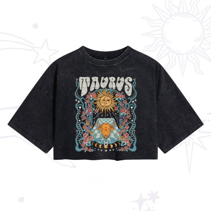 Purplehecate Taurus Spirit Zodiac Washed Cropped T-Shirt