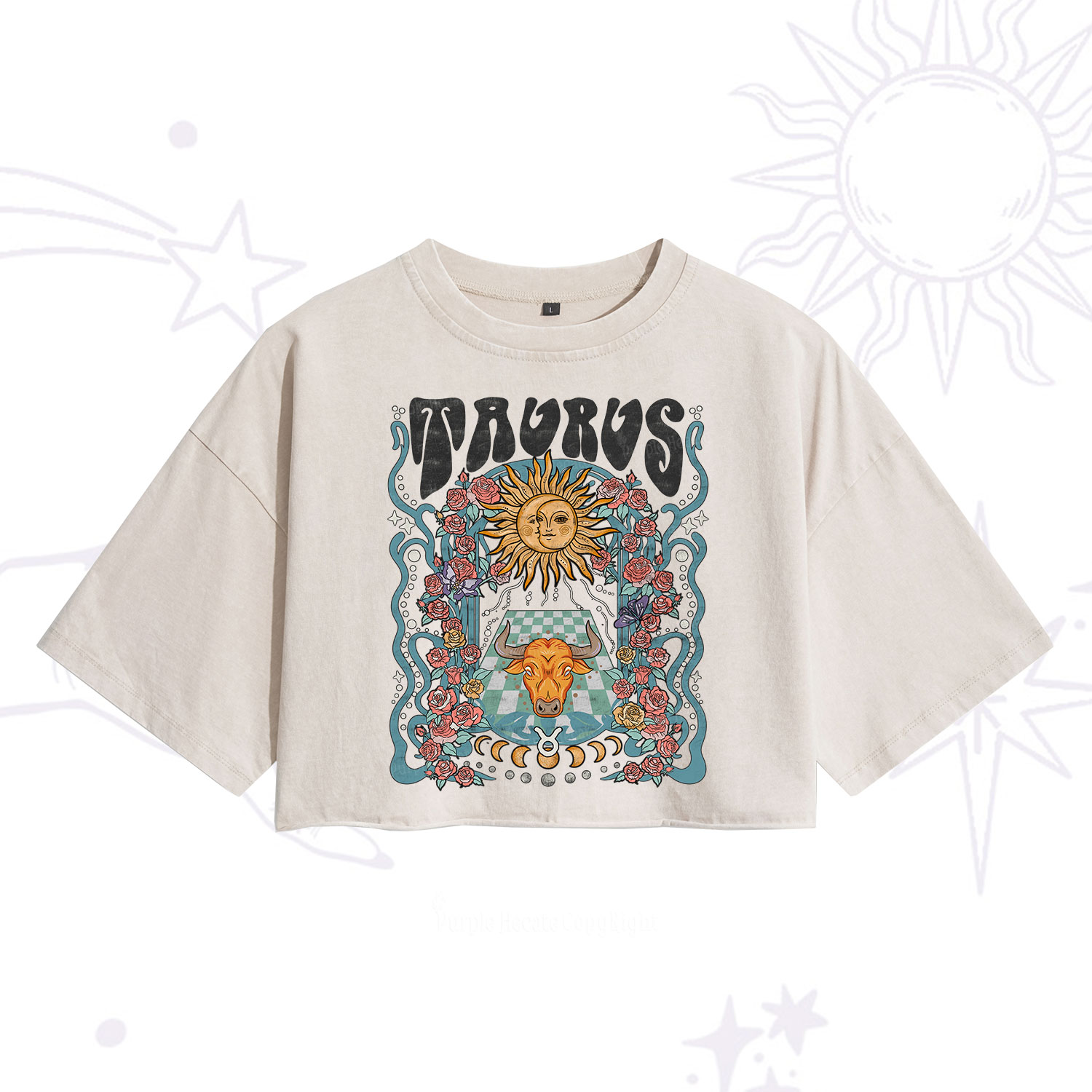 Purplehecate Taurus Spirit Zodiac Washed Cropped T-Shirt