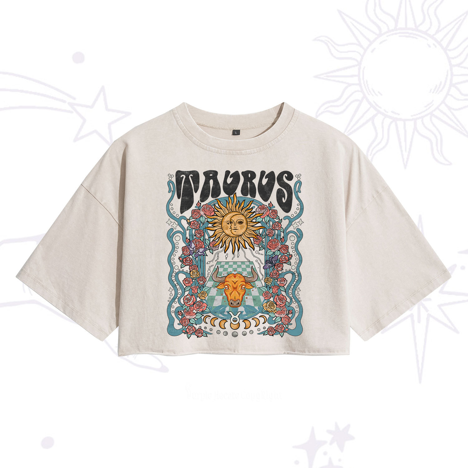 Purplehecate Taurus Spirit Zodiac Washed Cropped T-Shirt