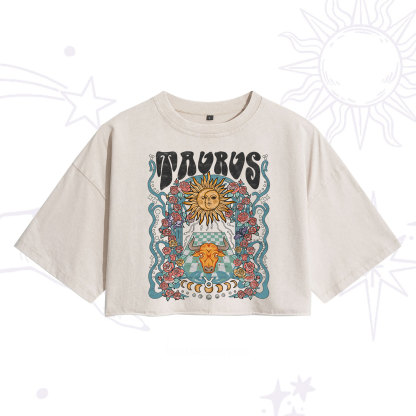 Purplehecate Taurus Spirit Zodiac Washed Cropped T-Shirt