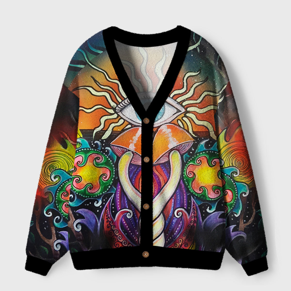 Purplehecate Cosmic Mushroom Fantasy Ugly Cardigan Sweaters