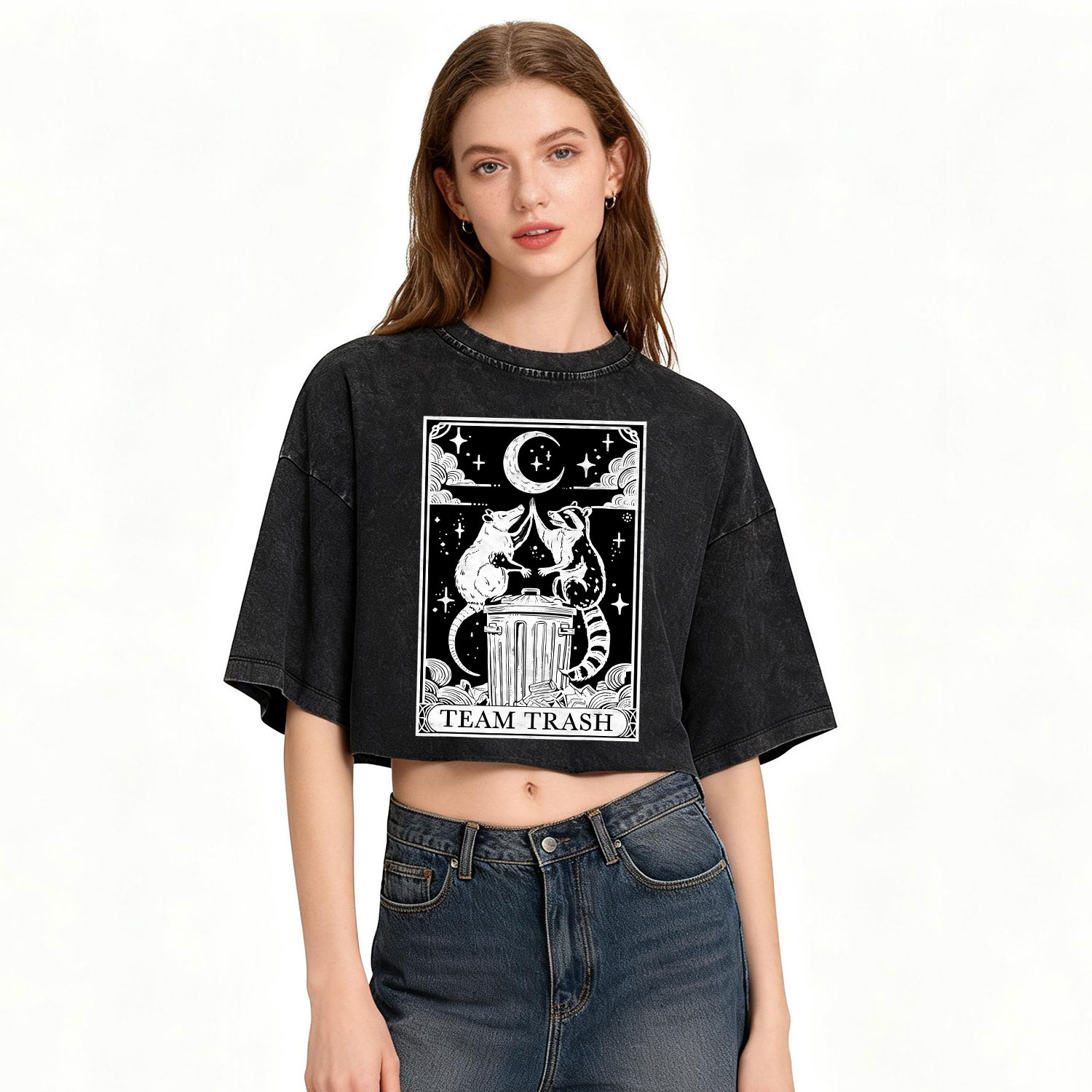 Purplehecate The Team Trash Tarot Washed Cropped T-Shirt
