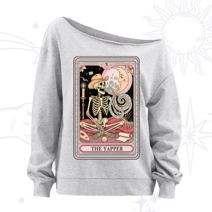 Purplehecate The Skeleton Yapper Tarot Off The Shoulder Sweatshirt