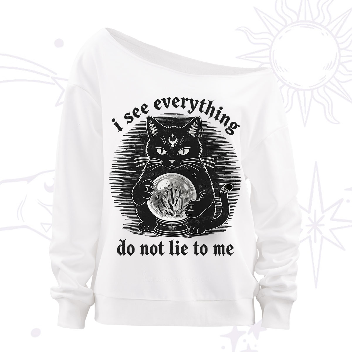 Purplehecate All Seeing Cat Off The Shoulder Sweatshirt