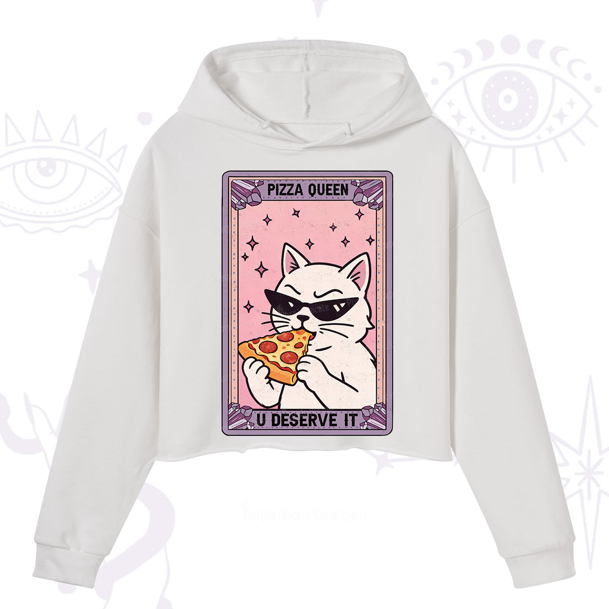 Purplehecate The Pizza Queen Cat Tarot Crop Hoodie