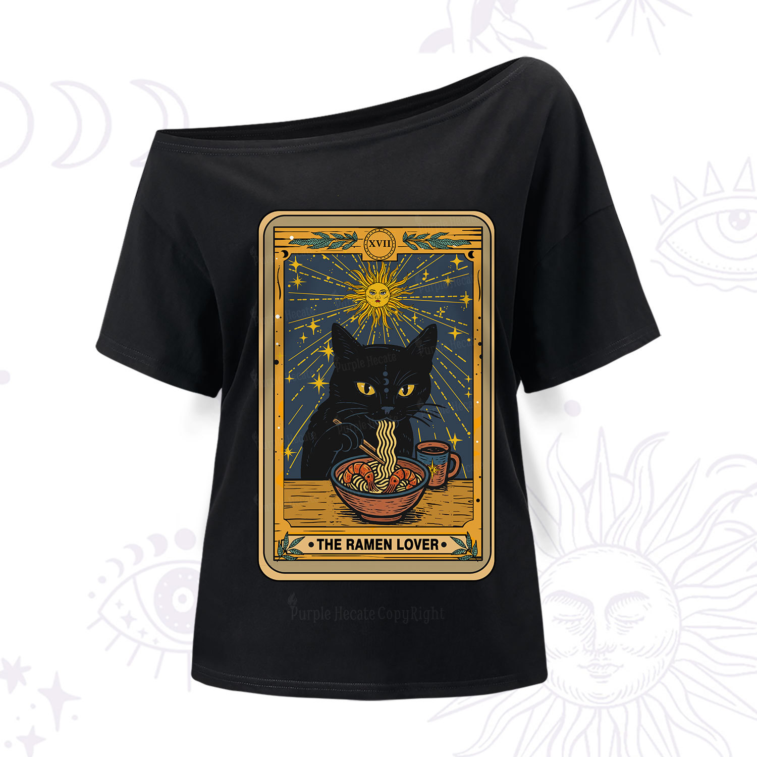 Purplehecate The Ramen Lover Cat Tarot One Shoulder T-Shir