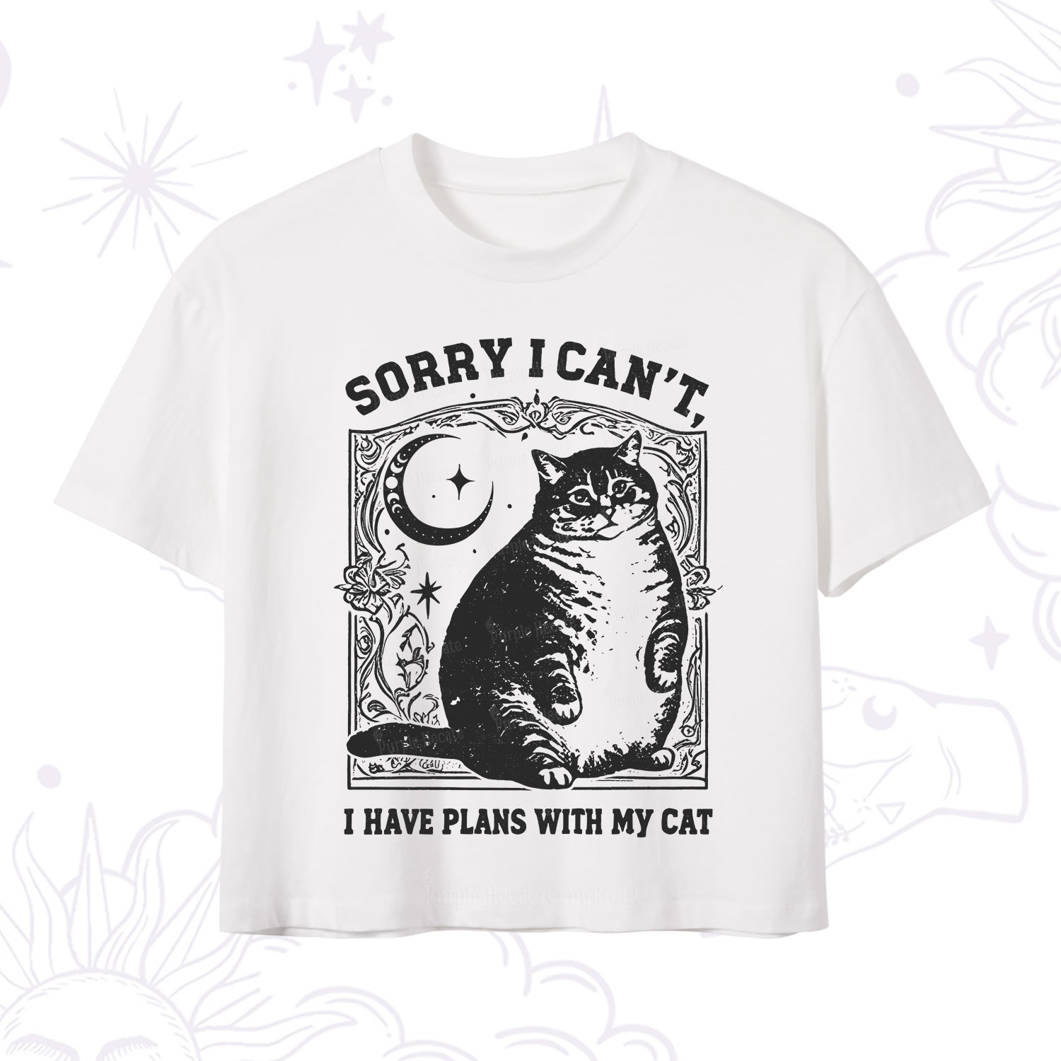 Purplehecate Sorry I Can't I Have Plans With My Cat Crop T-Shirt