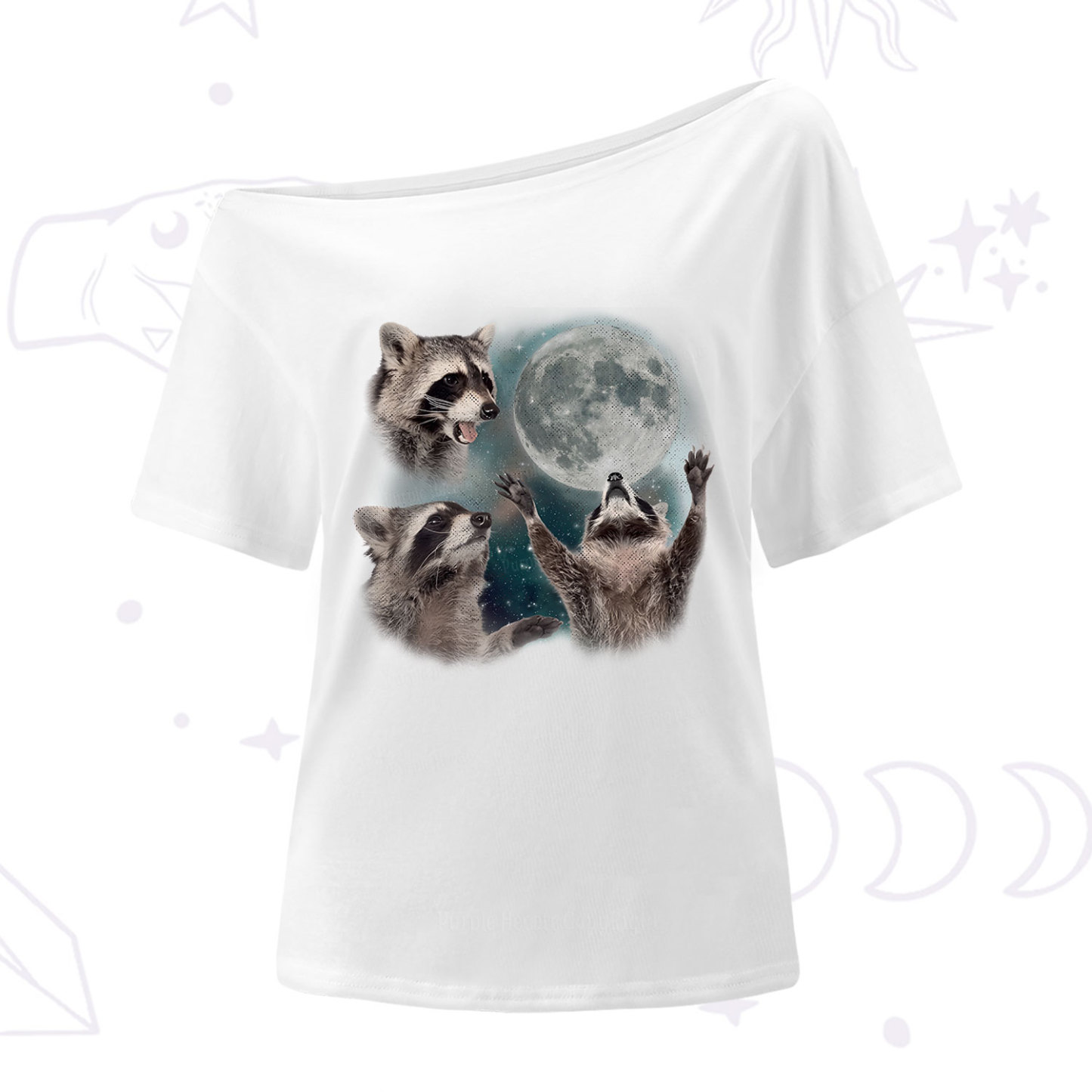 Purplehecate Three Raccoons Retro Graphic One Shoulder T-Shirt