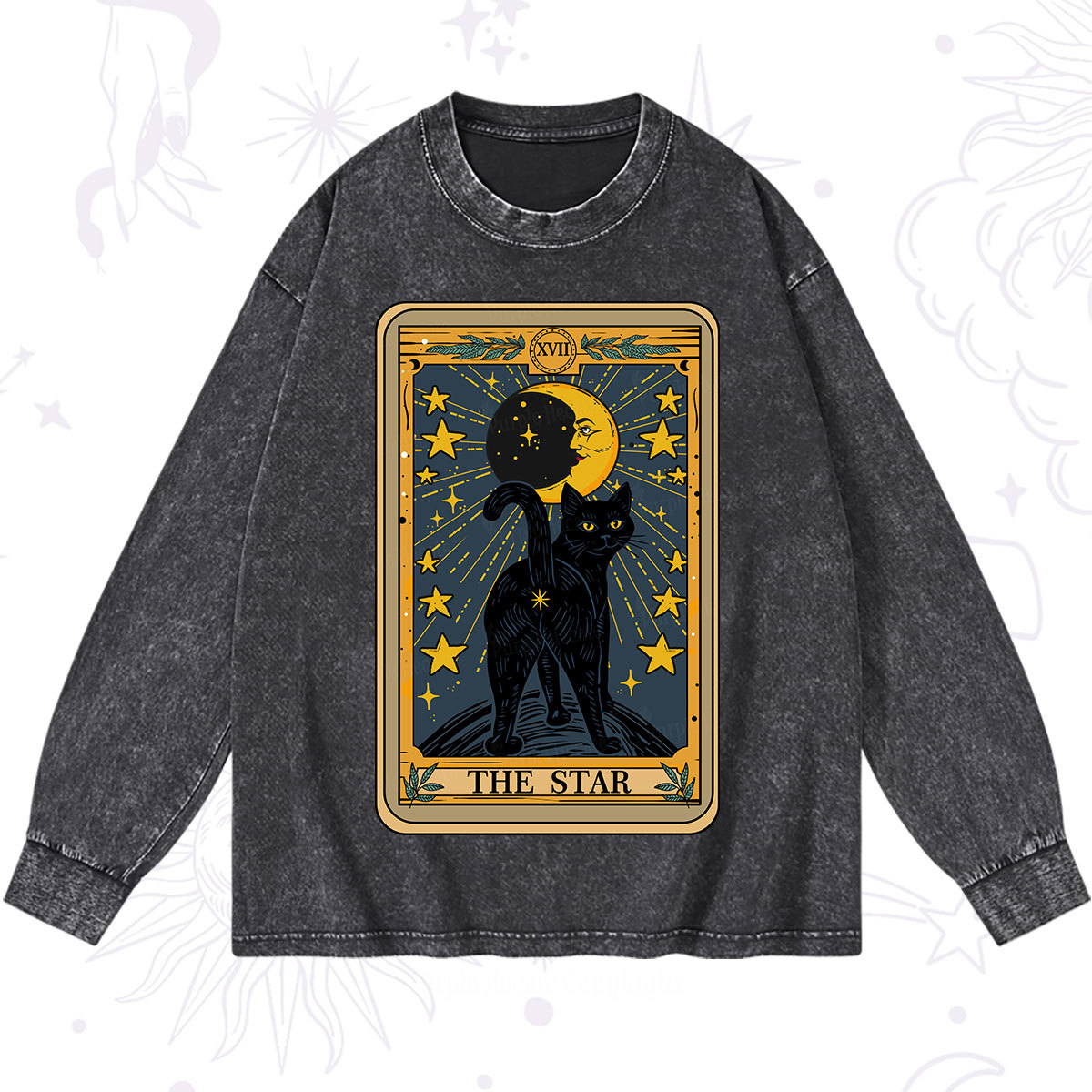 Purplehecate The Star Tarot Cat Washed Long Sleeve Shirt