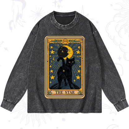 Purplehecate The Star Tarot Cat Washed Long Sleeve Shirt