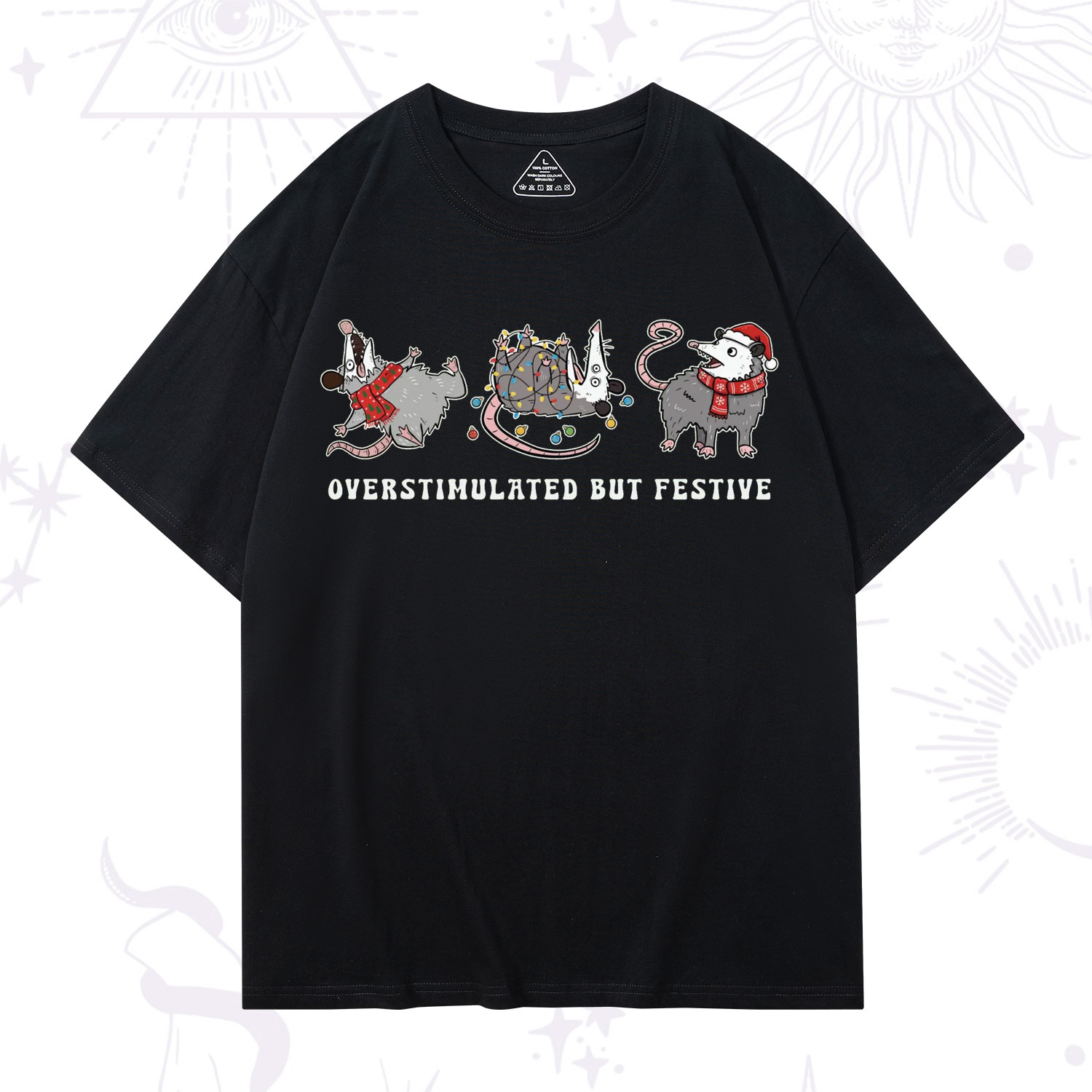Purplehecate Overstimulated But Festive Possum Christmas T-Shirt
