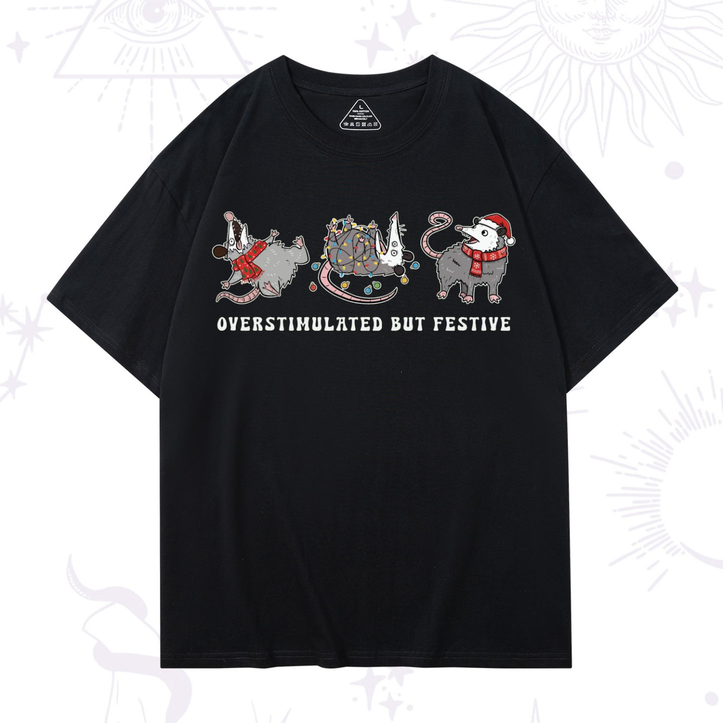 Purplehecate Overstimulated But Festive Possum Christmas T-Shirt