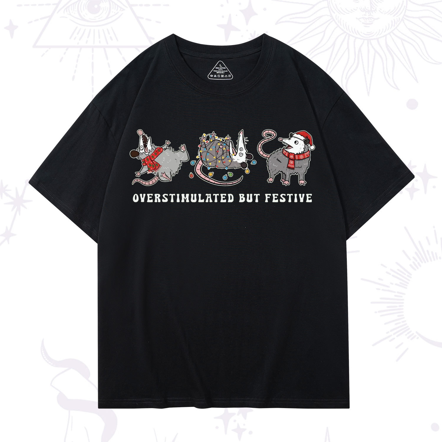 Purplehecate Overstimulated But Festive Possum Christmas T-Shirt