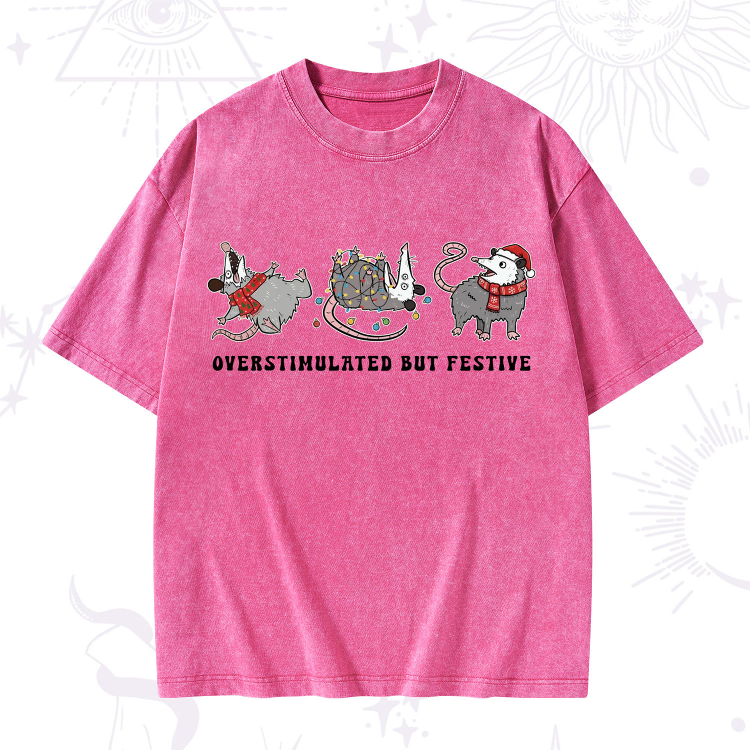 Purplehecate Overstimulated But Festive Possum Christmas Washed T-Shirt