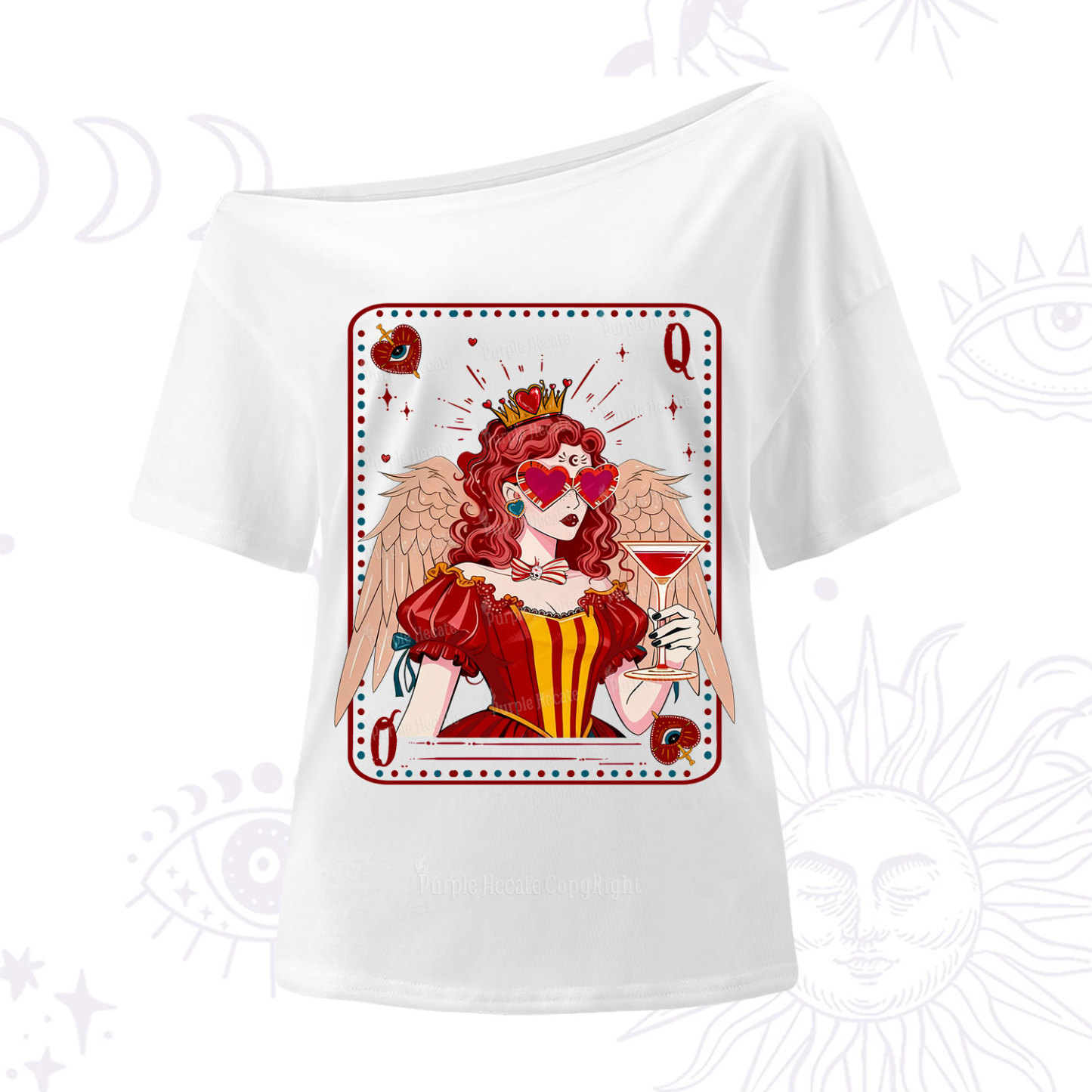 Purplehecate Queen of Hearts Angel Graphic One Shoulder T-Shirt
