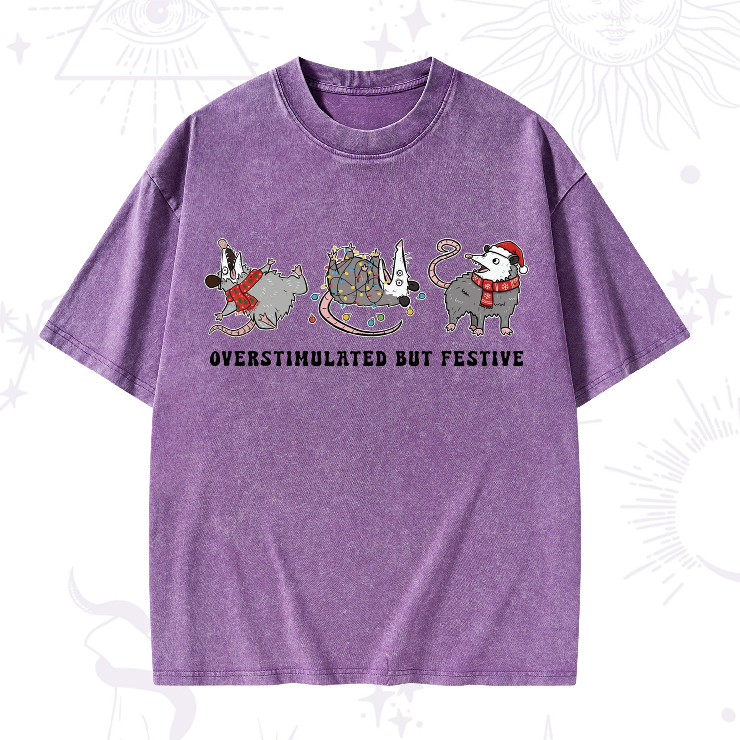 Purplehecate Overstimulated But Festive Possum Christmas Washed T-Shirt