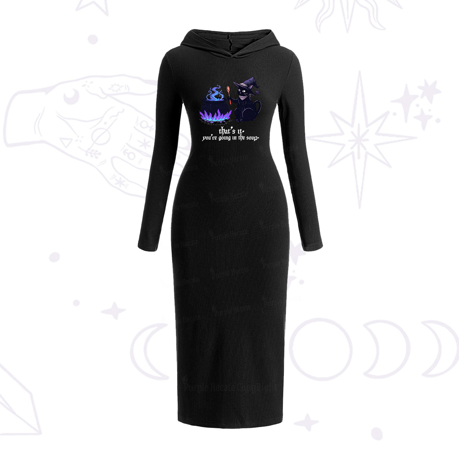 Purplehecate That's It You're Going In The Soup Hooded Knit Dress