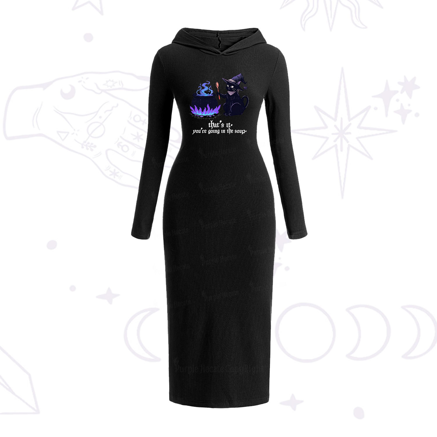 Purplehecate That's It You're Going In The Soup Hooded Knit Dress