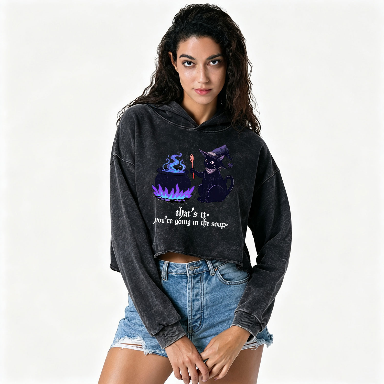 Purplehecate That's It You're Going In The Soup Washed Cropped Hoodie