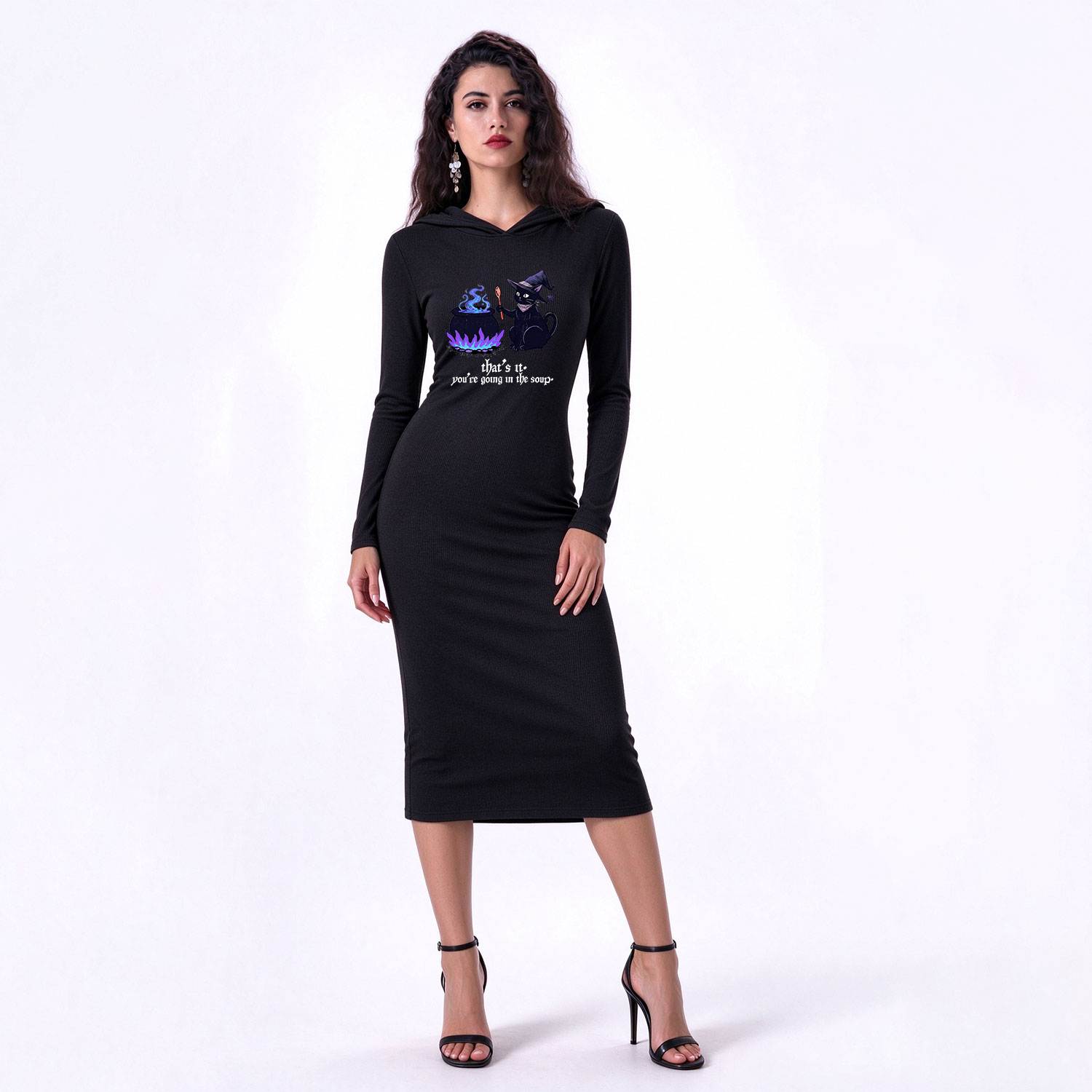 Purplehecate That's It You're Going In The Soup Hooded Knit Dress