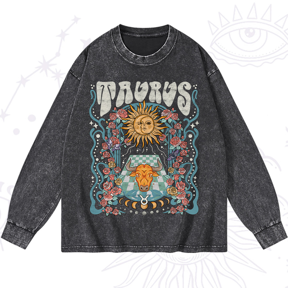 Magic Purplehecate Taurus Spirit Zodiac Washed Long Sleeve Shirt