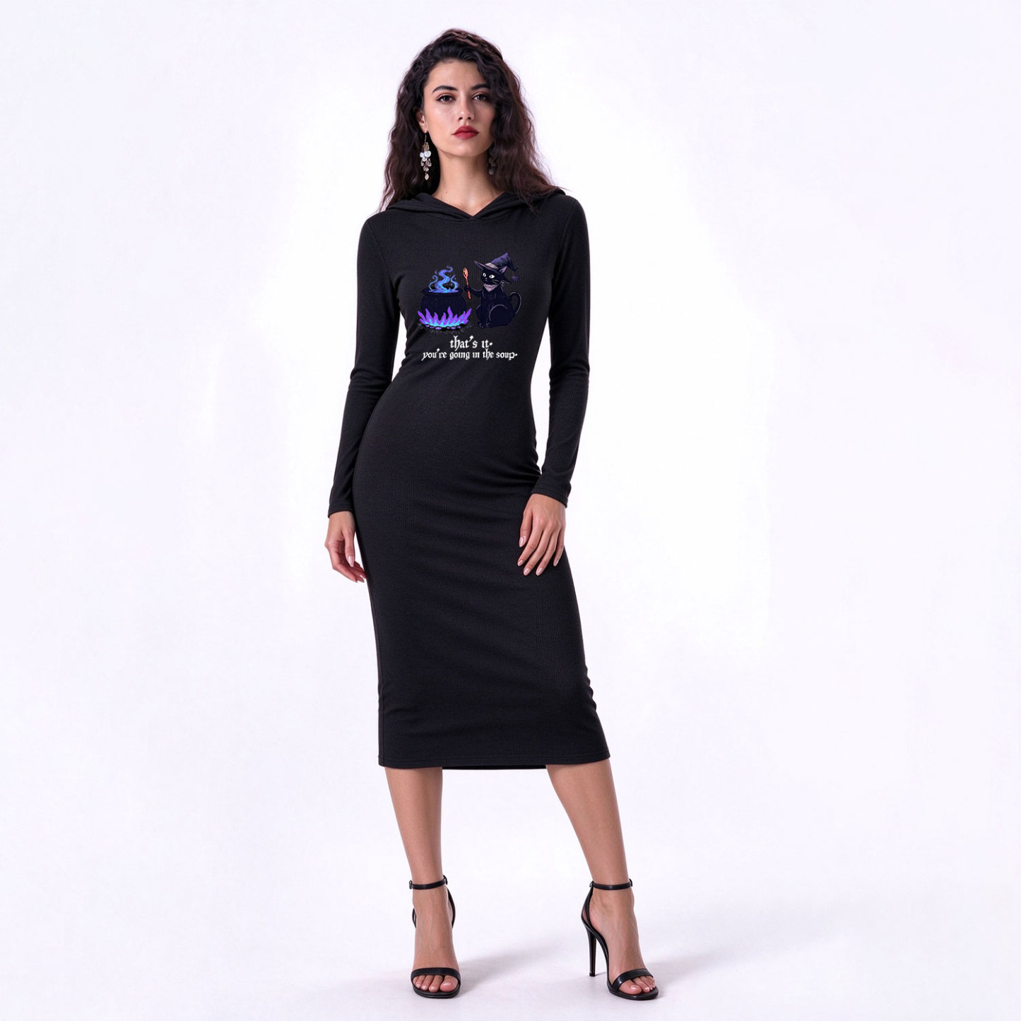 Purplehecate That's It You're Going In The Soup Hooded Knit Dress
