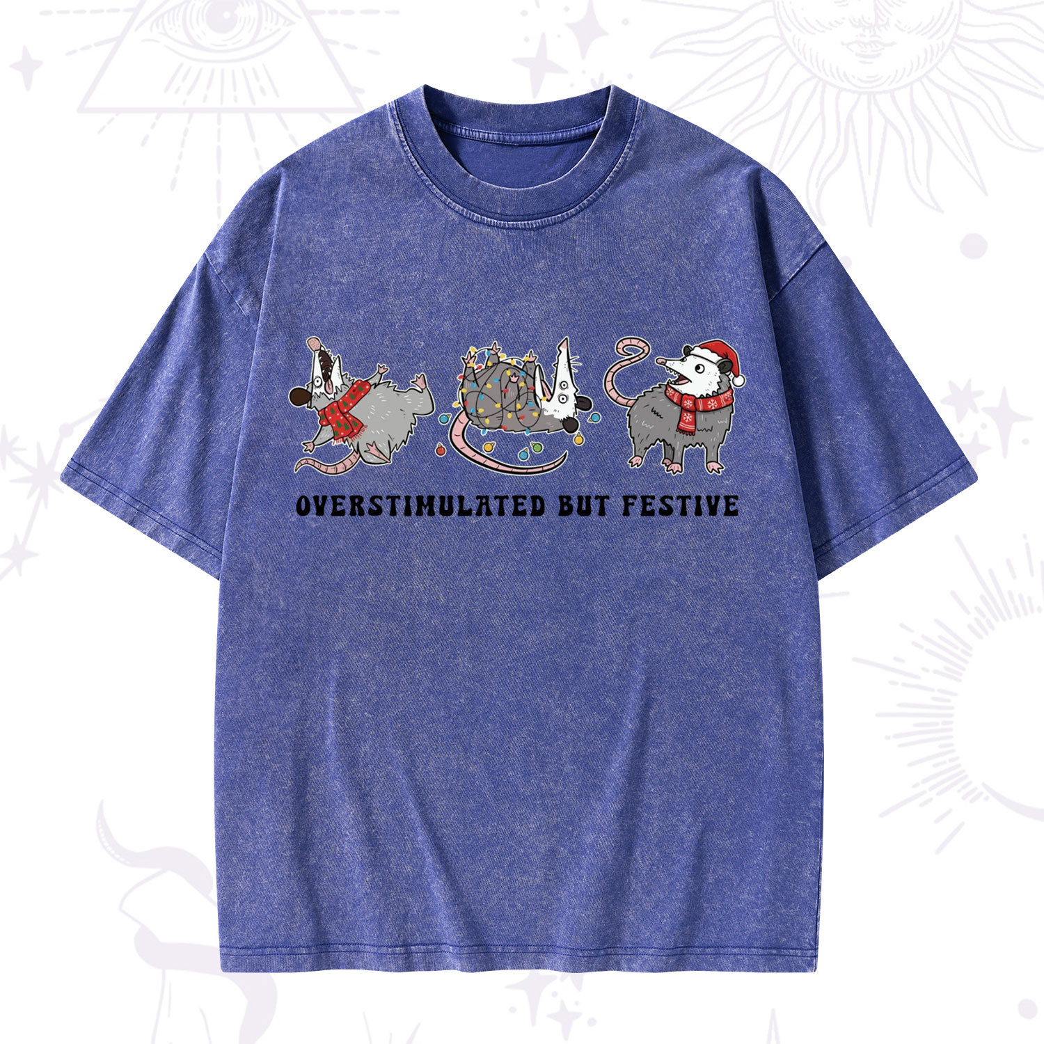 Purplehecate Overstimulated But Festive Possum Christmas Washed T-Shirt