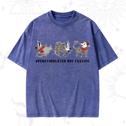 Purplehecate Overstimulated But Festive Possum Christmas Washed T-Shirt