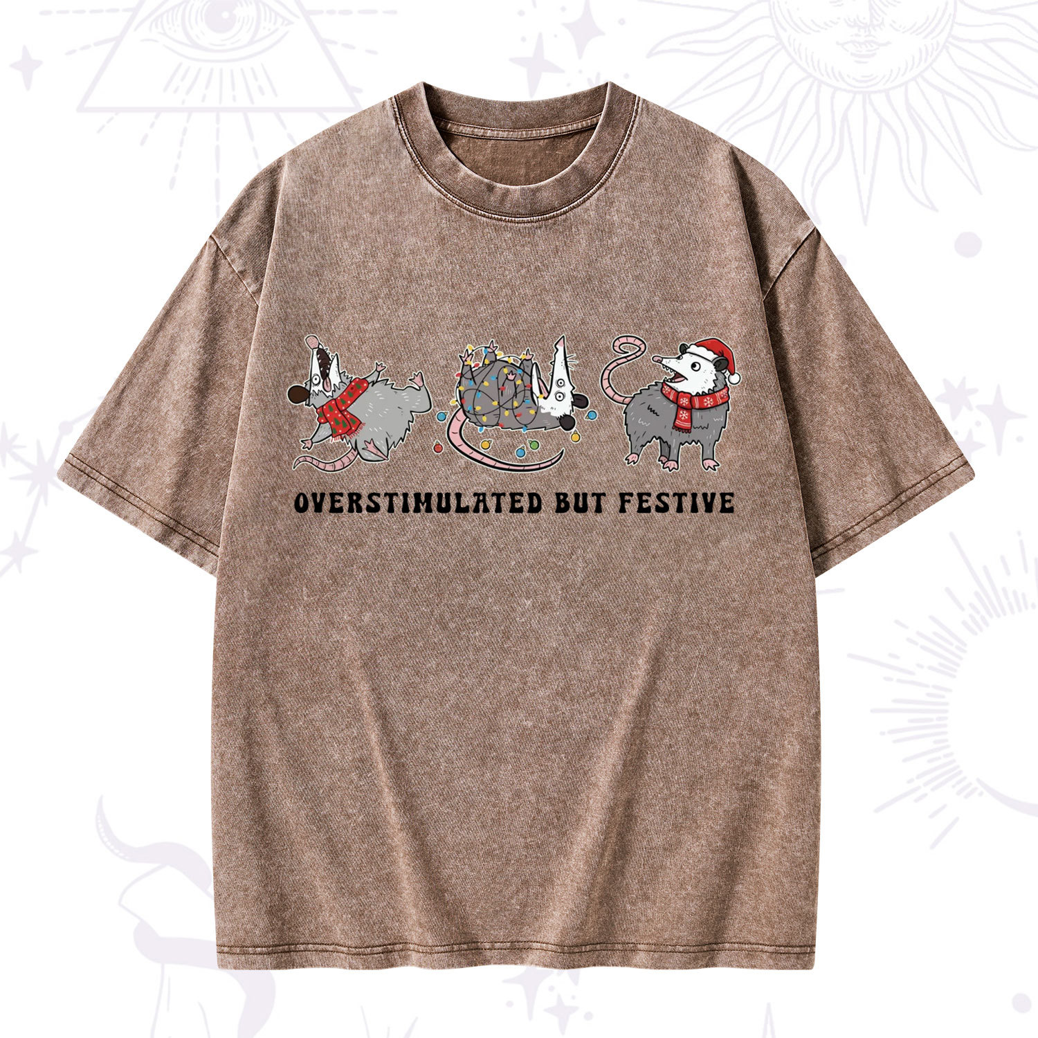 Purplehecate Overstimulated But Festive Possum Christmas Washed T-Shirt