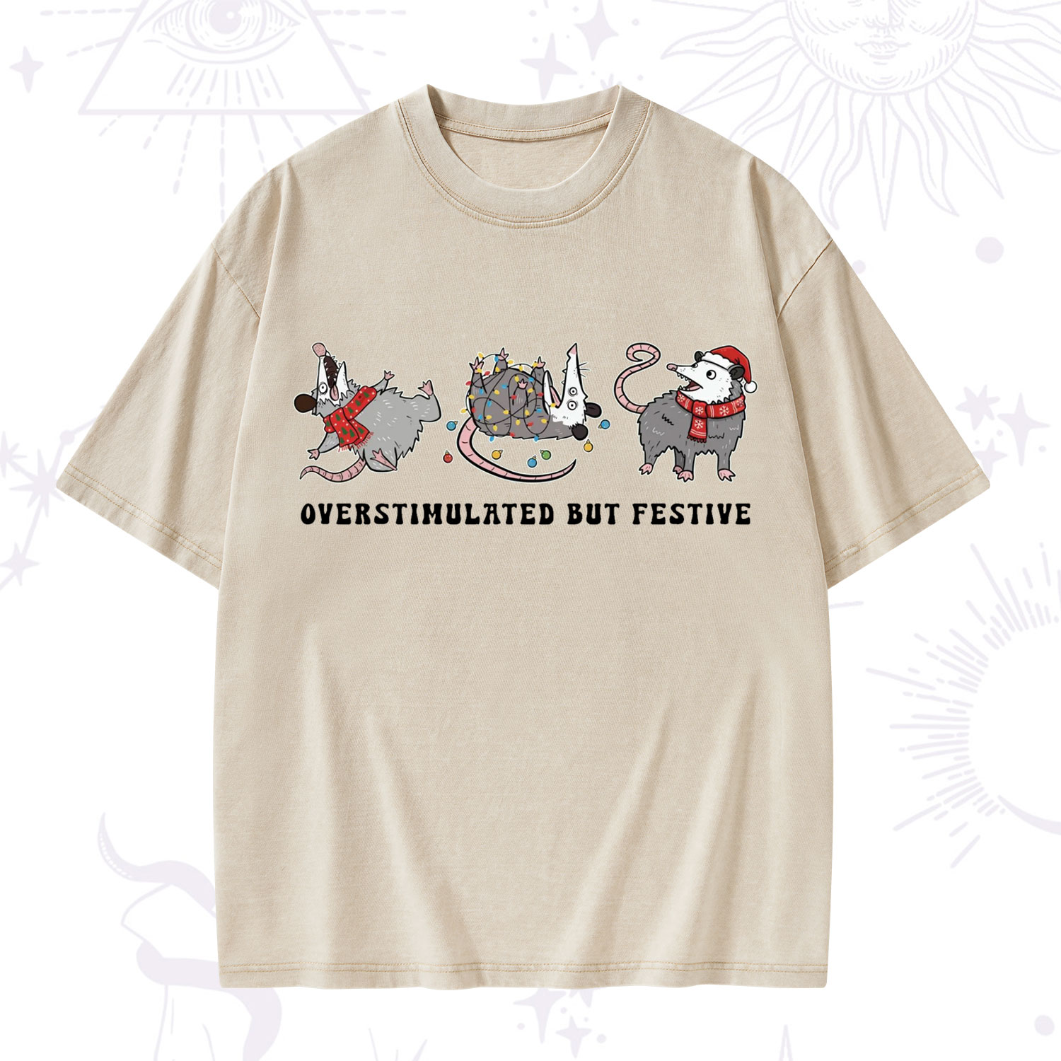 Purplehecate Overstimulated But Festive Possum Christmas Washed T-Shirt
