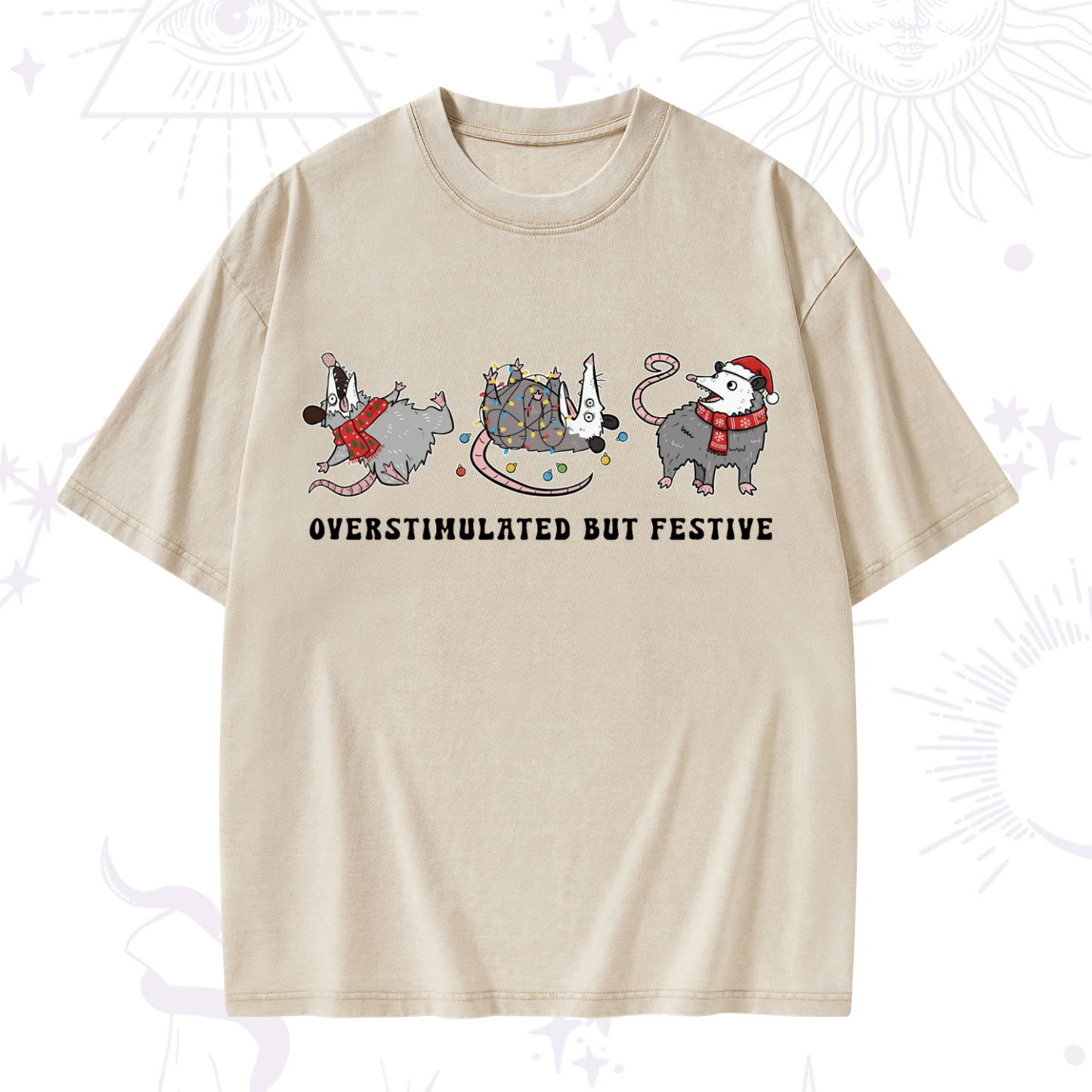 Purplehecate Overstimulated But Festive Possum Christmas Washed T-Shirt