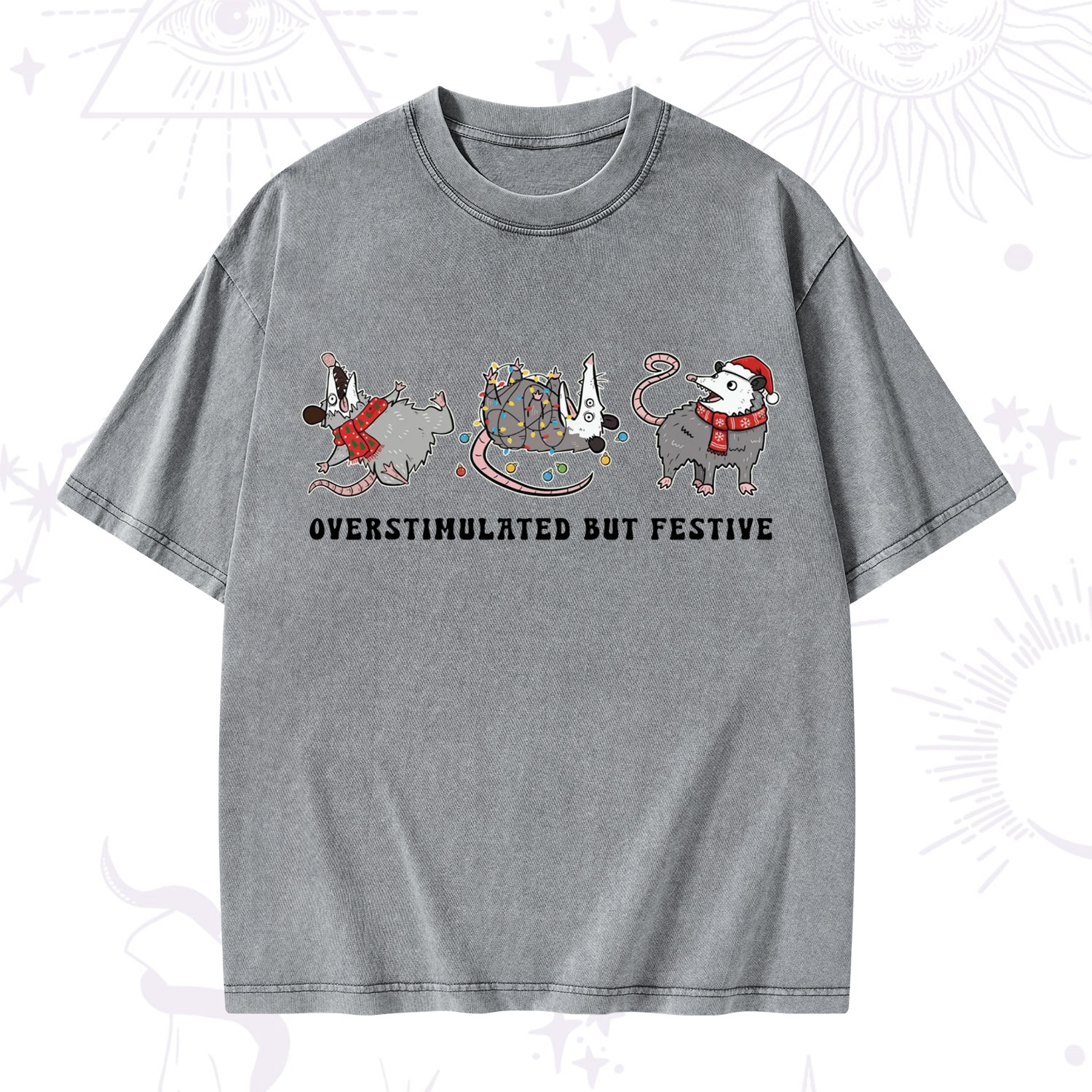 Purplehecate Overstimulated But Festive Possum Christmas Washed T-Shirt