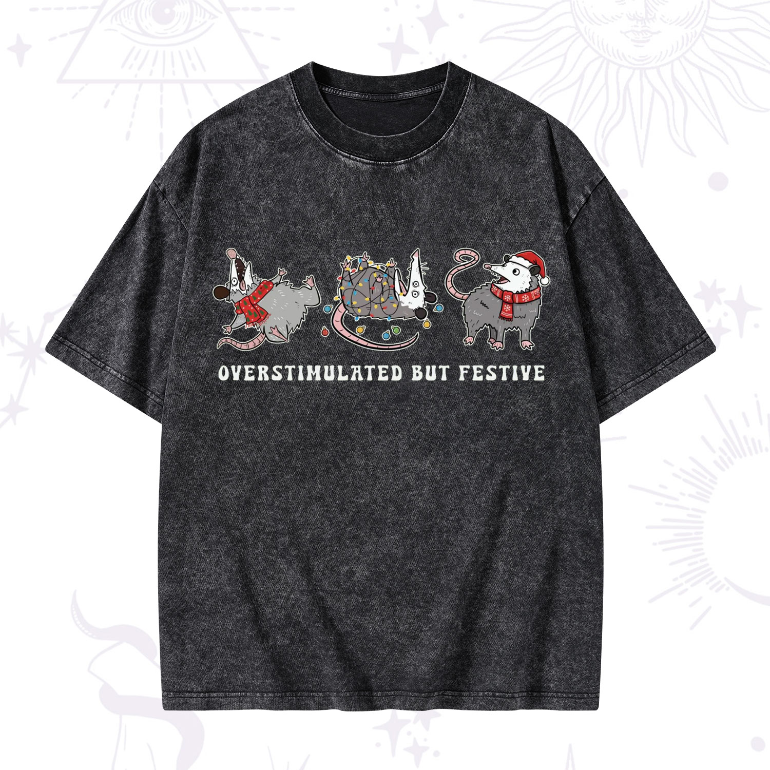 Purplehecate Overstimulated But Festive Possum Christmas Washed T-Shirt