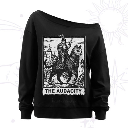 Purplehecate The Audacity Knight Cat Off The Shoulder Sweatshirt