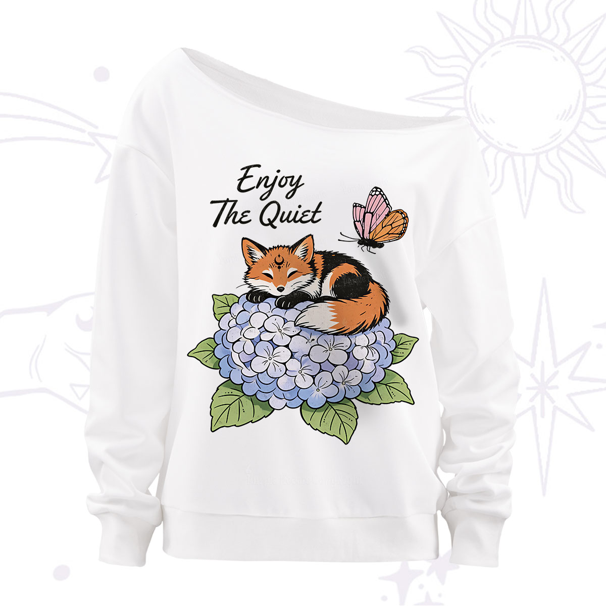 Purplehecate Enjoy The Quiet Fox Off The Shoulder Sweatshirt