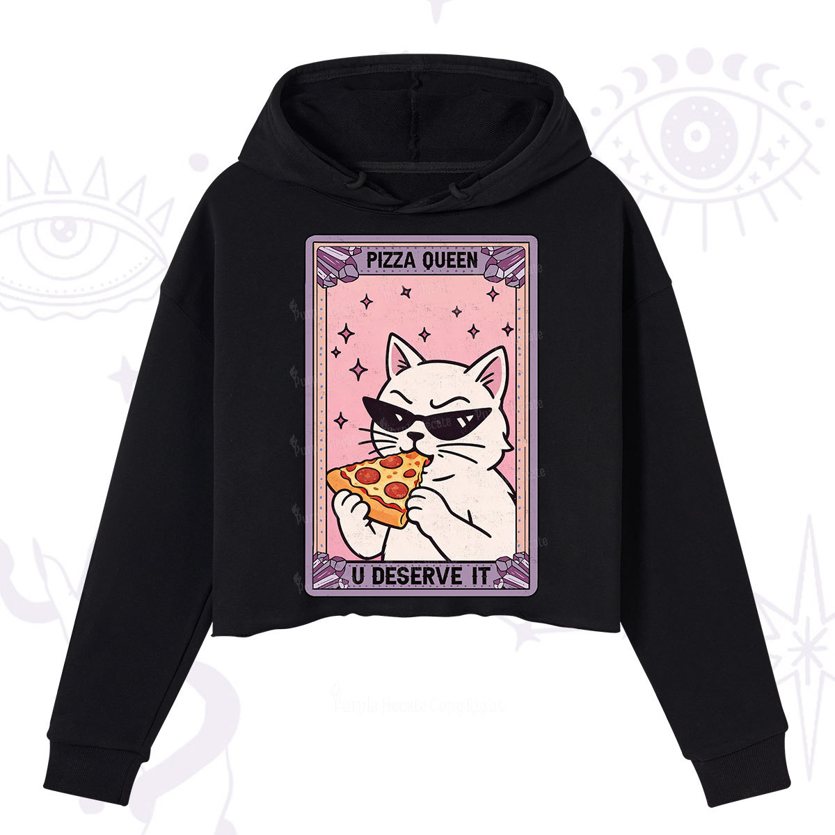 Purplehecate The Pizza Queen Cat Tarot Crop Hoodie