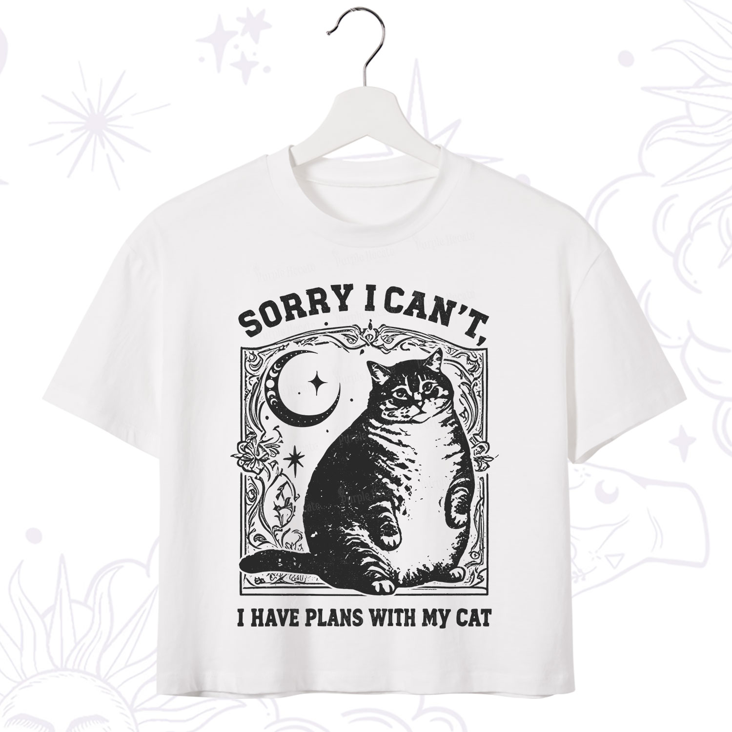 Purplehecate Sorry I Can't I Have Plans With My Cat Crop T-Shirt