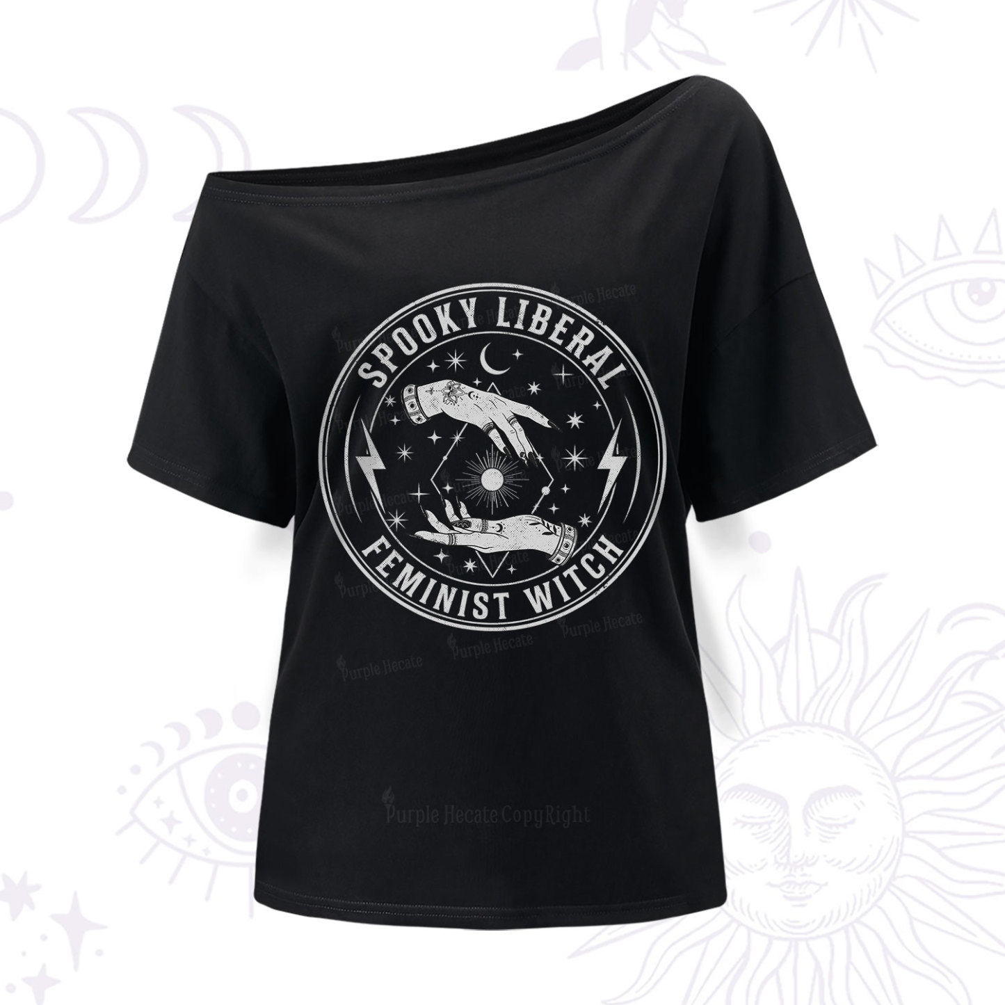 Purplehecate Spooky Liberal Feminist Witch One Shoulder T-Shirt