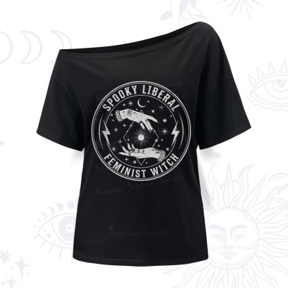 Purplehecate Spooky Liberal Feminist Witch One Shoulder T-Shirt