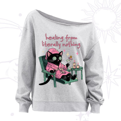 Purplehecate Healing From Literally Nothing Off The Shoulder Sweatshirt