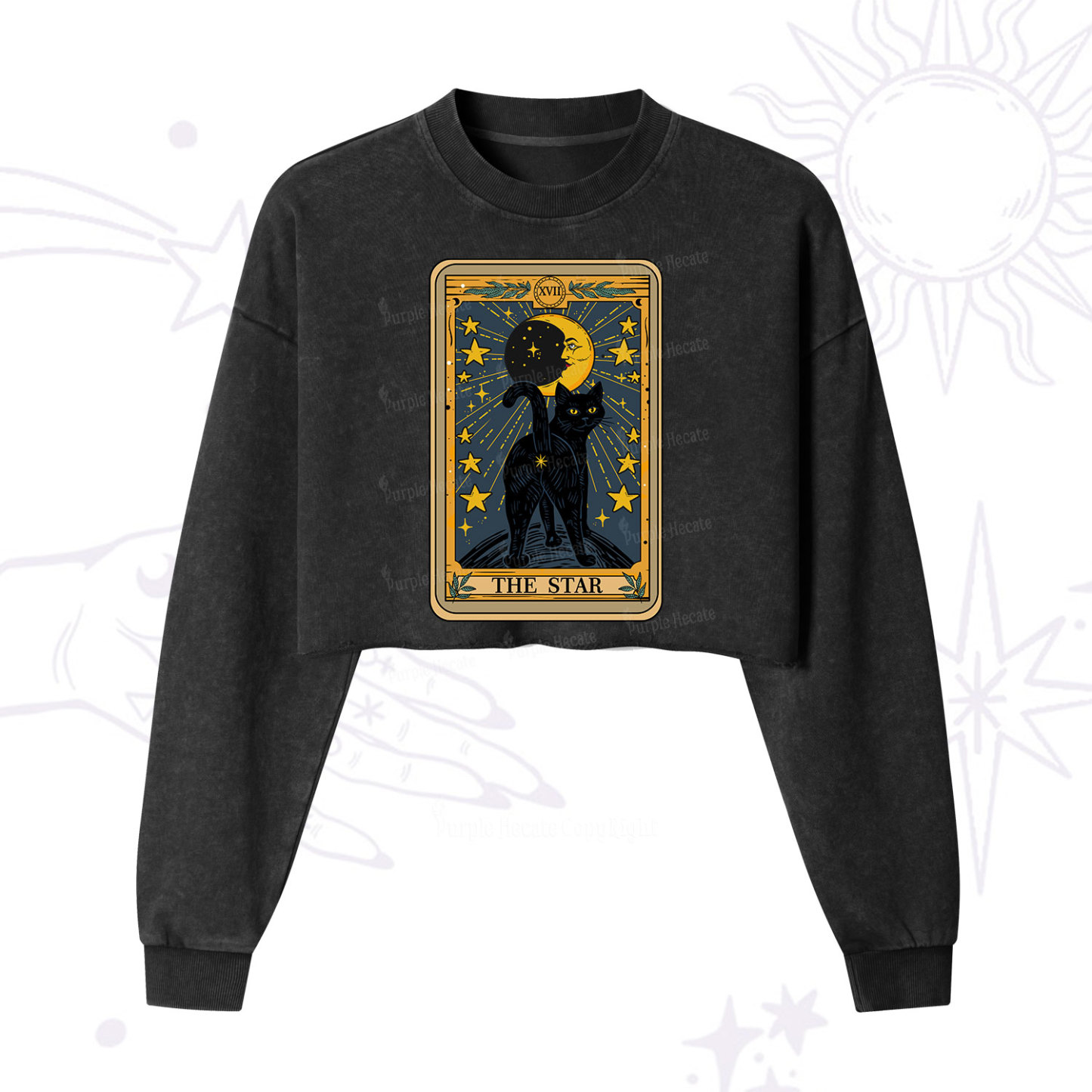 Purplehecate The Star Tarot Cat Cropped Washed Sweatshirt