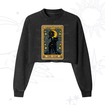Purplehecate The Star Tarot Cat Cropped Washed Sweatshirt