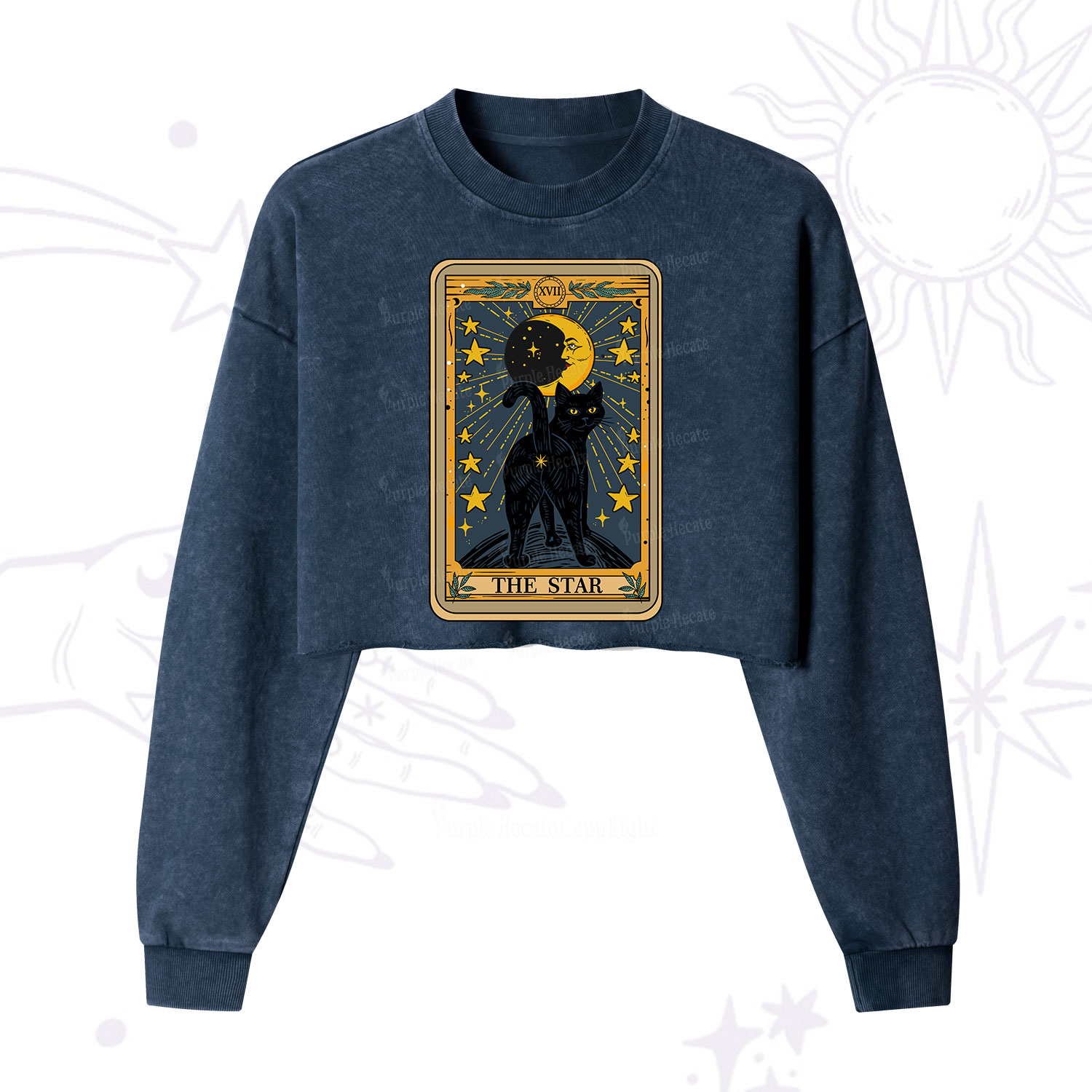 Purplehecate The Star Tarot Cat Cropped Washed Sweatshirt