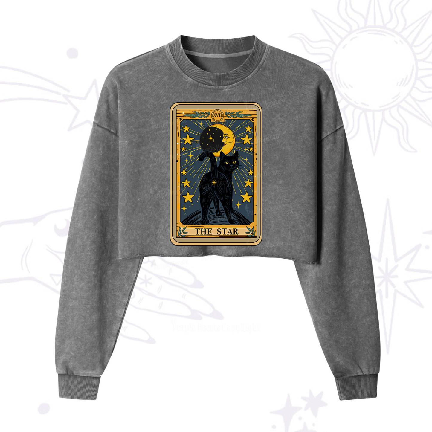 Purplehecate The Star Tarot Cat Cropped Washed Sweatshirt