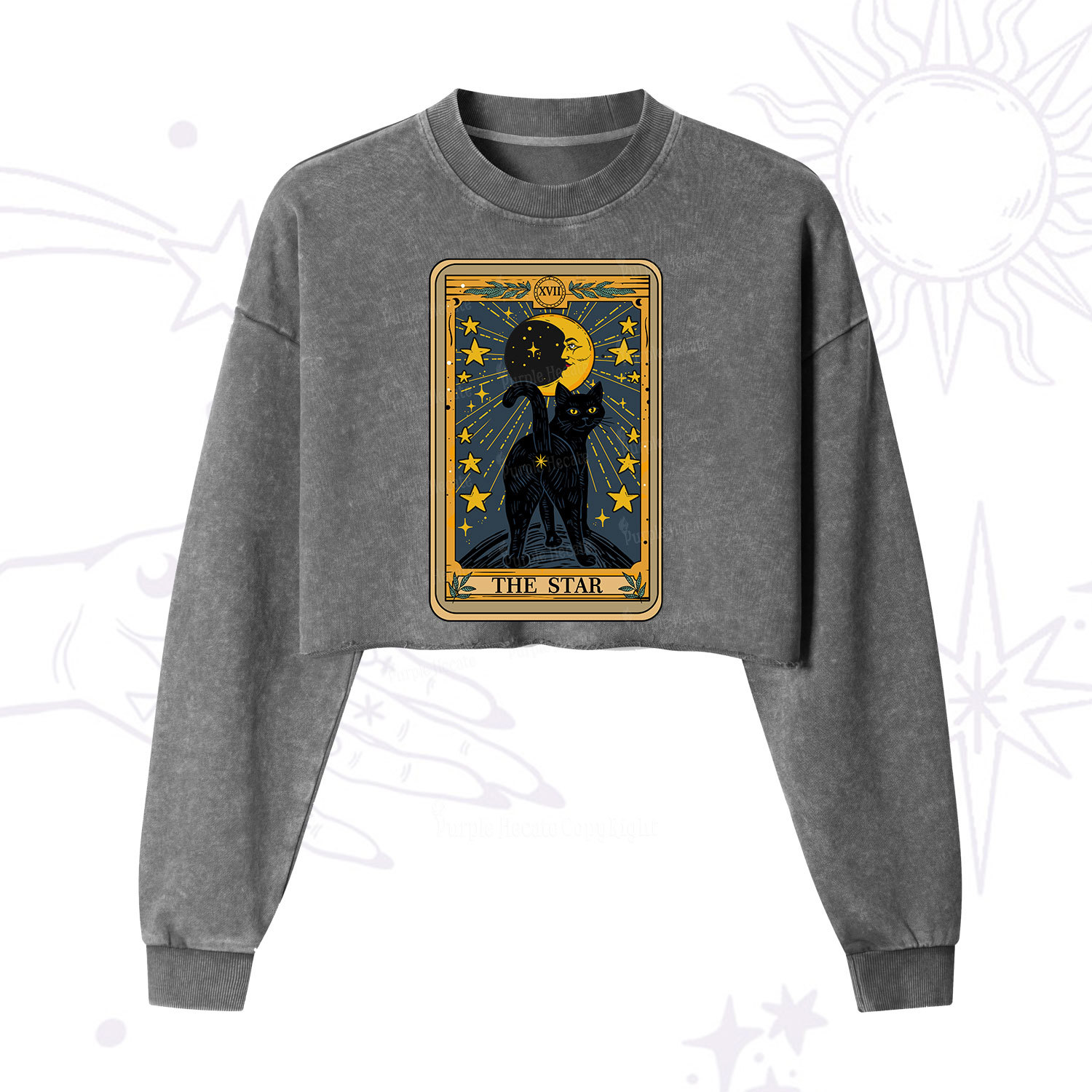 Purplehecate The Star Tarot Cat Cropped Washed Sweatshirt