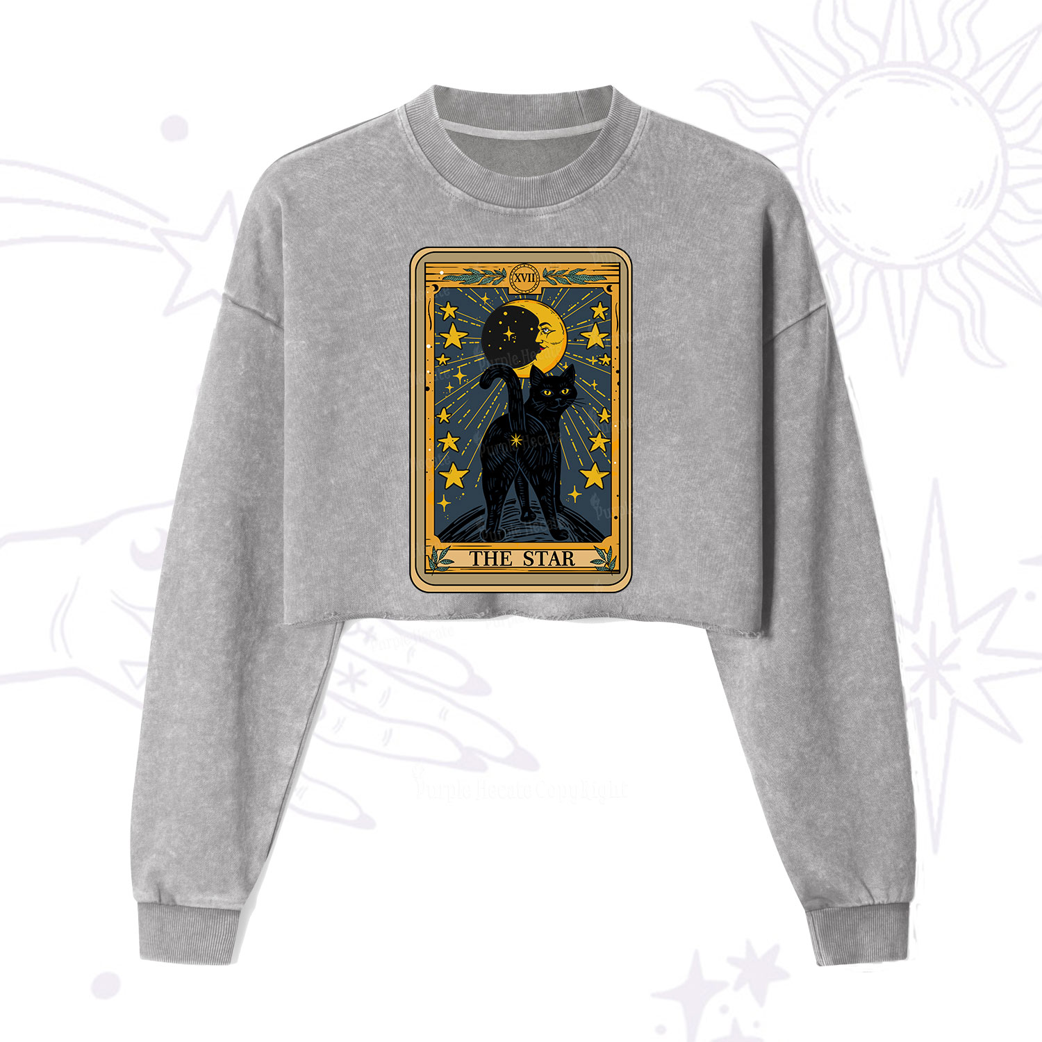 Purplehecate The Star Tarot Cat Cropped Washed Sweatshirt