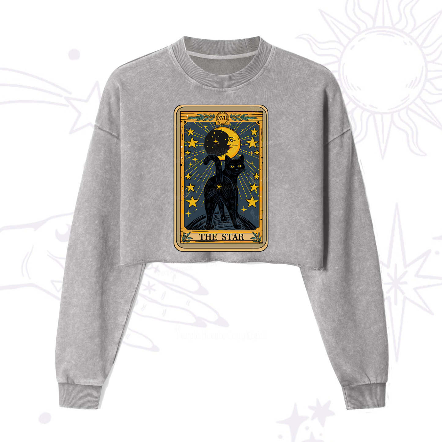 Purplehecate The Star Tarot Cat Cropped Washed Sweatshirt