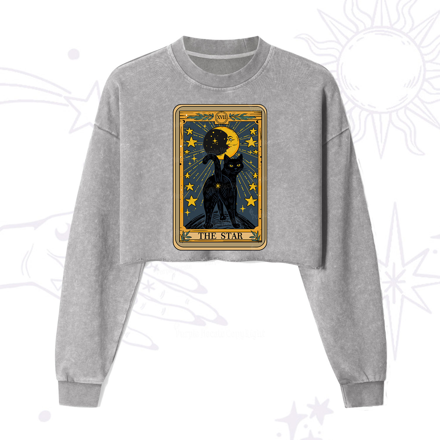 Purplehecate The Star Tarot Cat Cropped Washed Sweatshirt